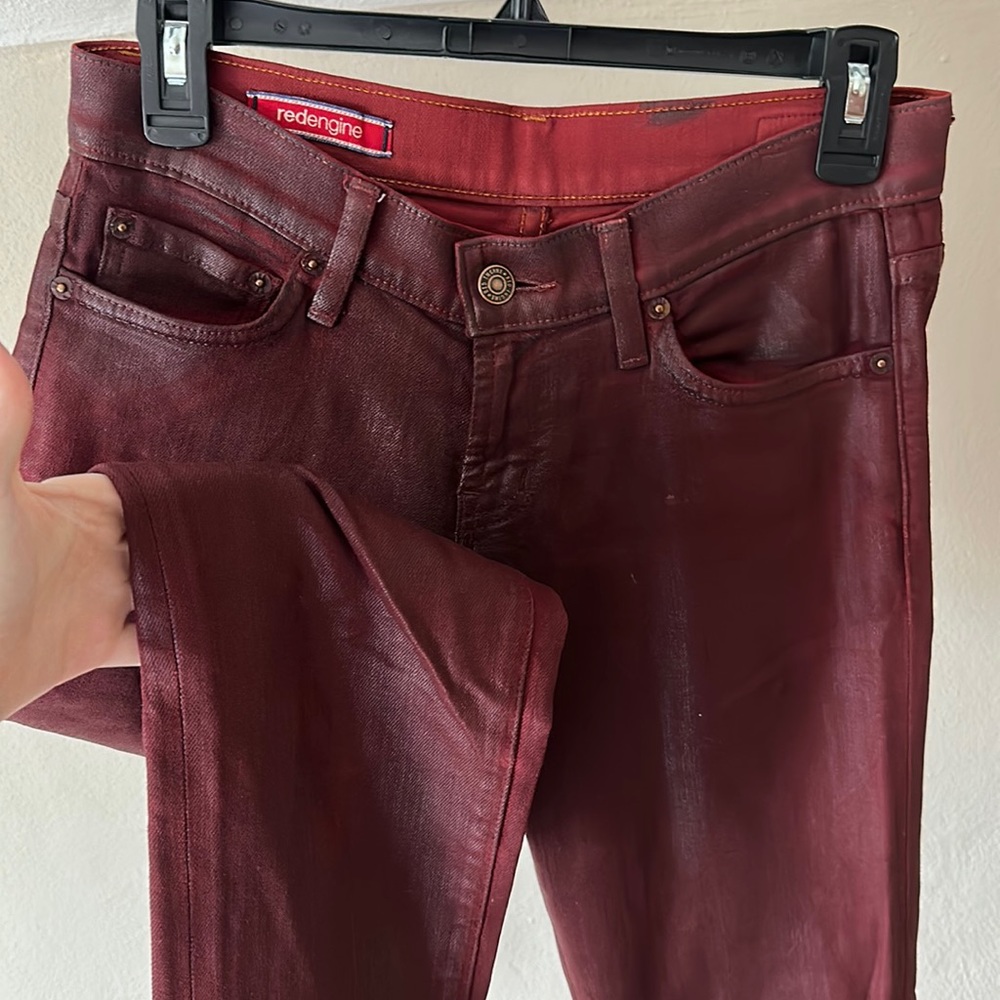 VINTAGE RED ENGINE WAXED DENIM TROUSERS